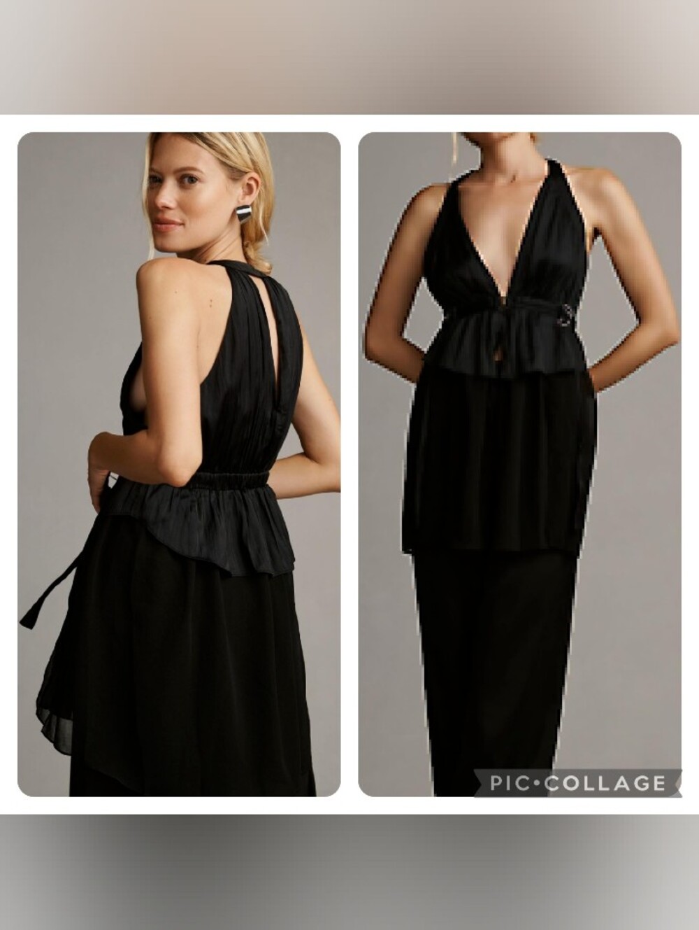 Anthropologie Plunging V-Neck Satin Sheer Layered Flowy Buckle Top Black Size S